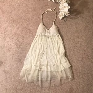 White halter top crochet and lace dress w/ padding
